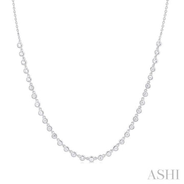 3/4 Ctw Halfway Bezel Set Round Cut Diamond Tennis Necklace in 14K White Gold